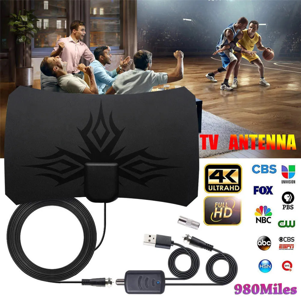 Black irregular flame pattern indoor HDTV antenna for digital terrestrial television
