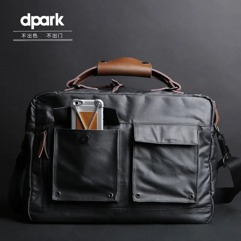 Dpark single shoulder strap laptop bag for 14 or 15 inch Lenovo laptops in black, brown, or khaki.