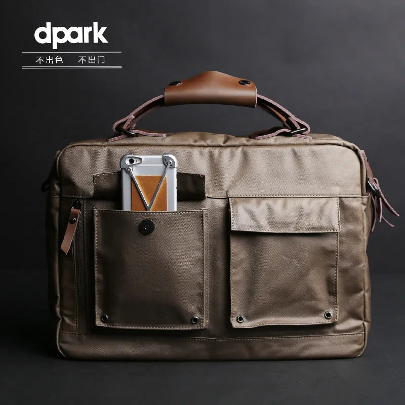 Dpark single shoulder strap laptop bag for 14 or 15 inch Lenovo laptops in black, brown, or khaki.
