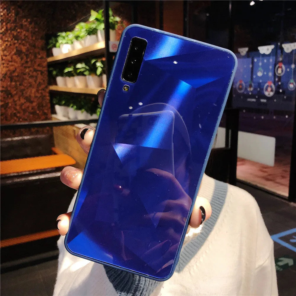 Samsung diamond pattern rhombus mirror phone case back cover in TPU and PC, black colour, for Samsung Galaxy