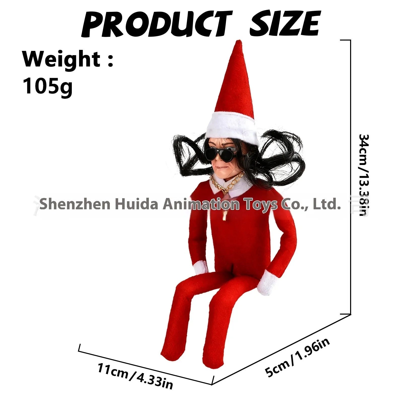 Christmas Elf Doll in red made from PVC and cloth, holiday decoration for tree or party favour.