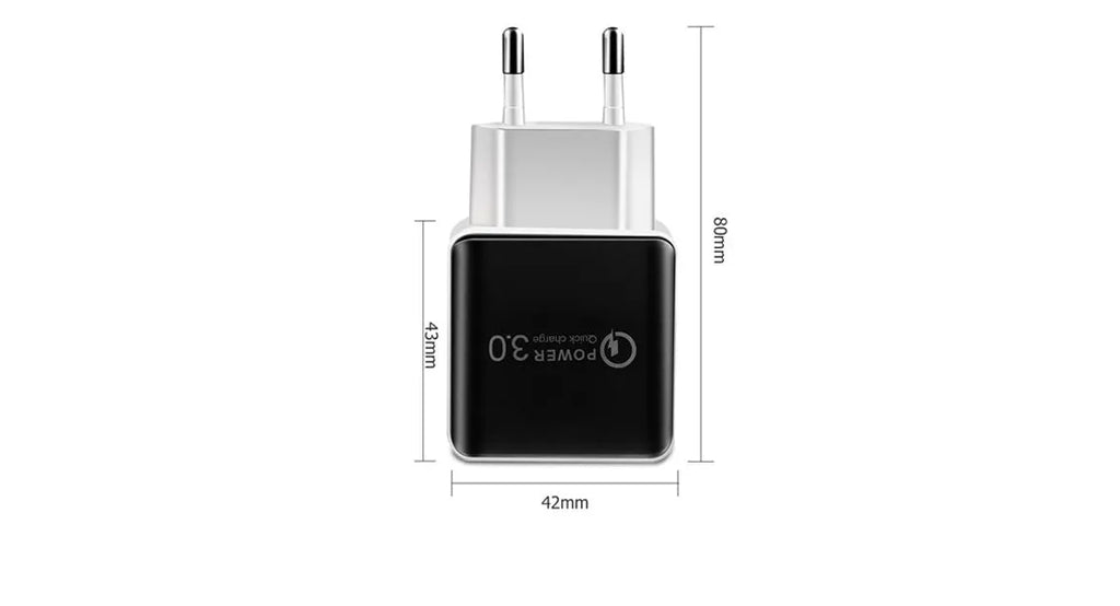 18W Quick Charge 3.0 USB wall charger EU plug in black and white finishes for smartphones