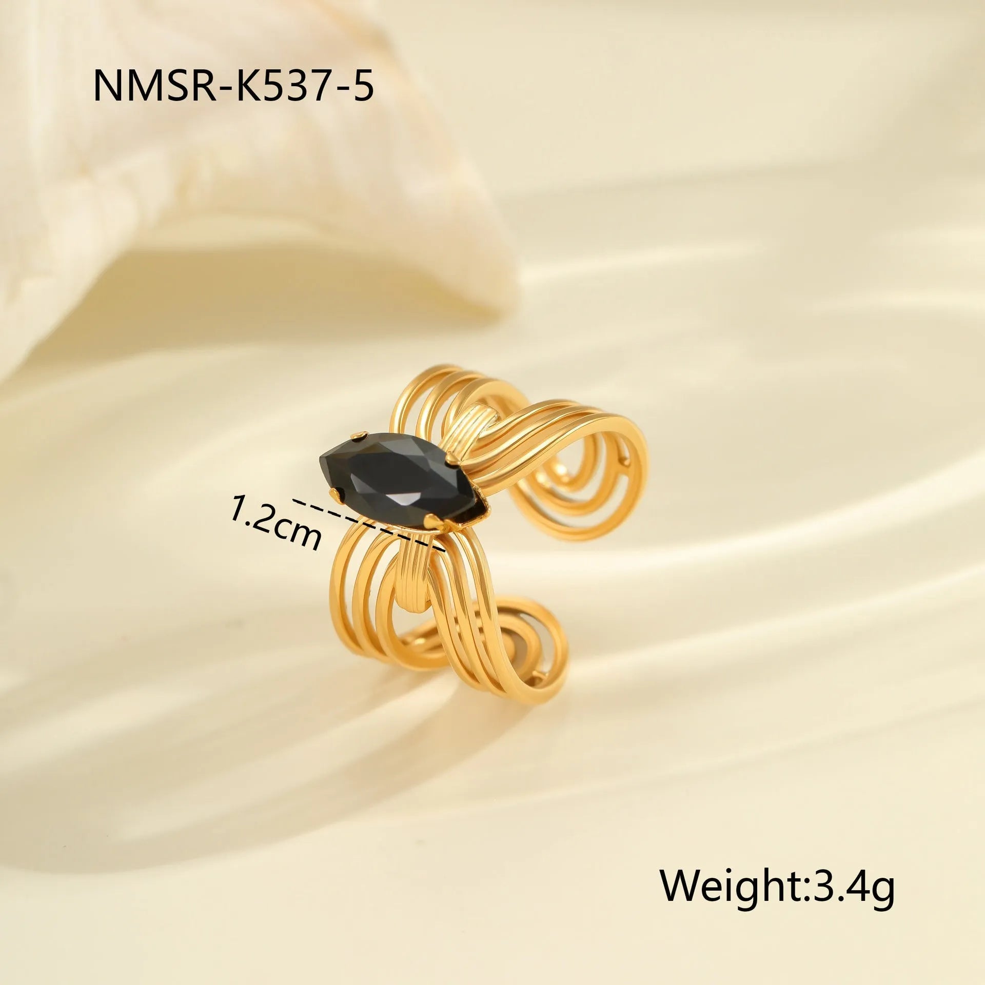 Geometric open-mouth titanium steel ring with zircon detail on adjustable band