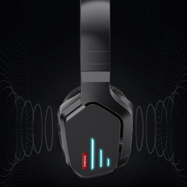 Luminous black wireless headphones with head-mounted design and noise reduction
