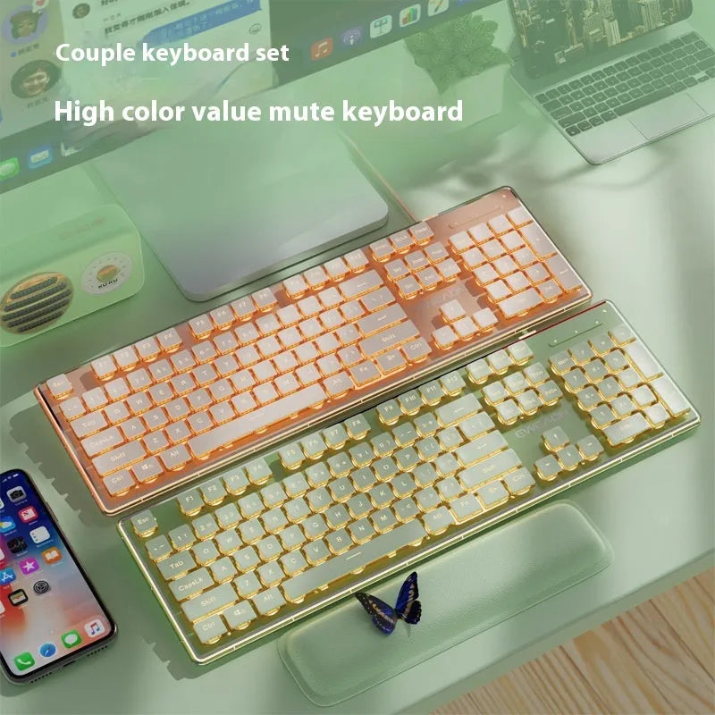 Prewalker V3 silent keyboard and mouse set in retro green colour on a desk.