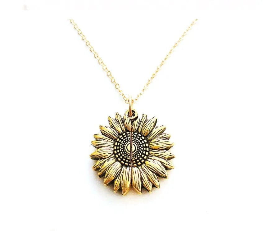 Sunflower double lettering necklace in ancient gold finish with 25mm square pendant on 45cm chain