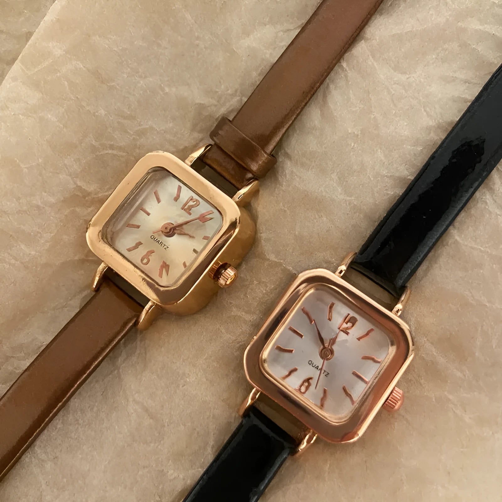 Retro fashion women's watch with 10mm alloy case in black, white, pink or brown colour