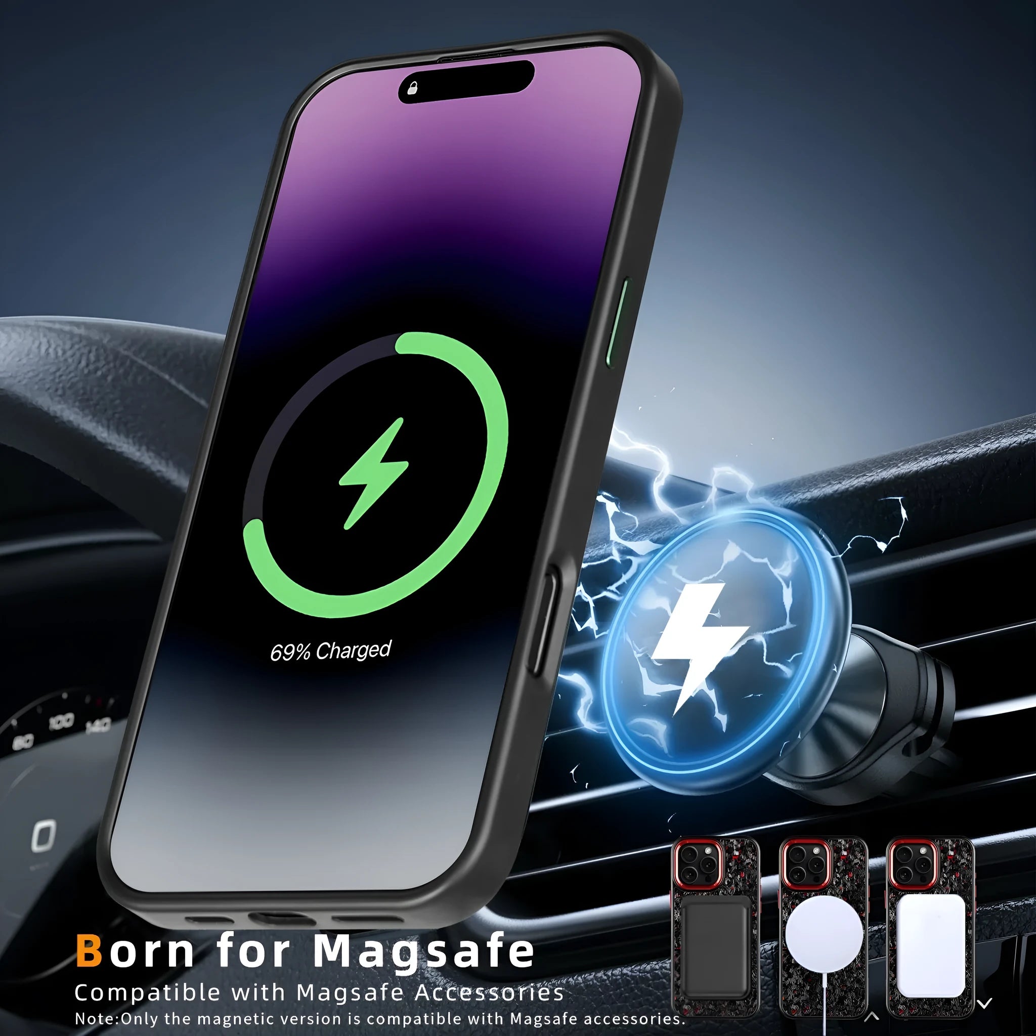 Green frame carbon fibre phone shell with metal back and magnetic feature for iPhone 17 series