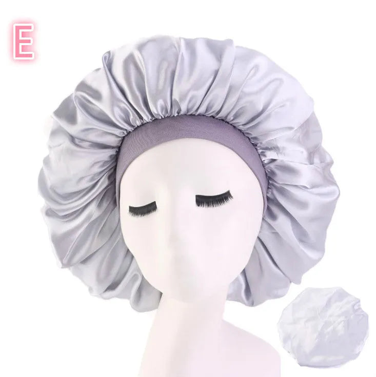 Beauty print satin silk bonnet sleep cap with elastic edge, available in multiple colours