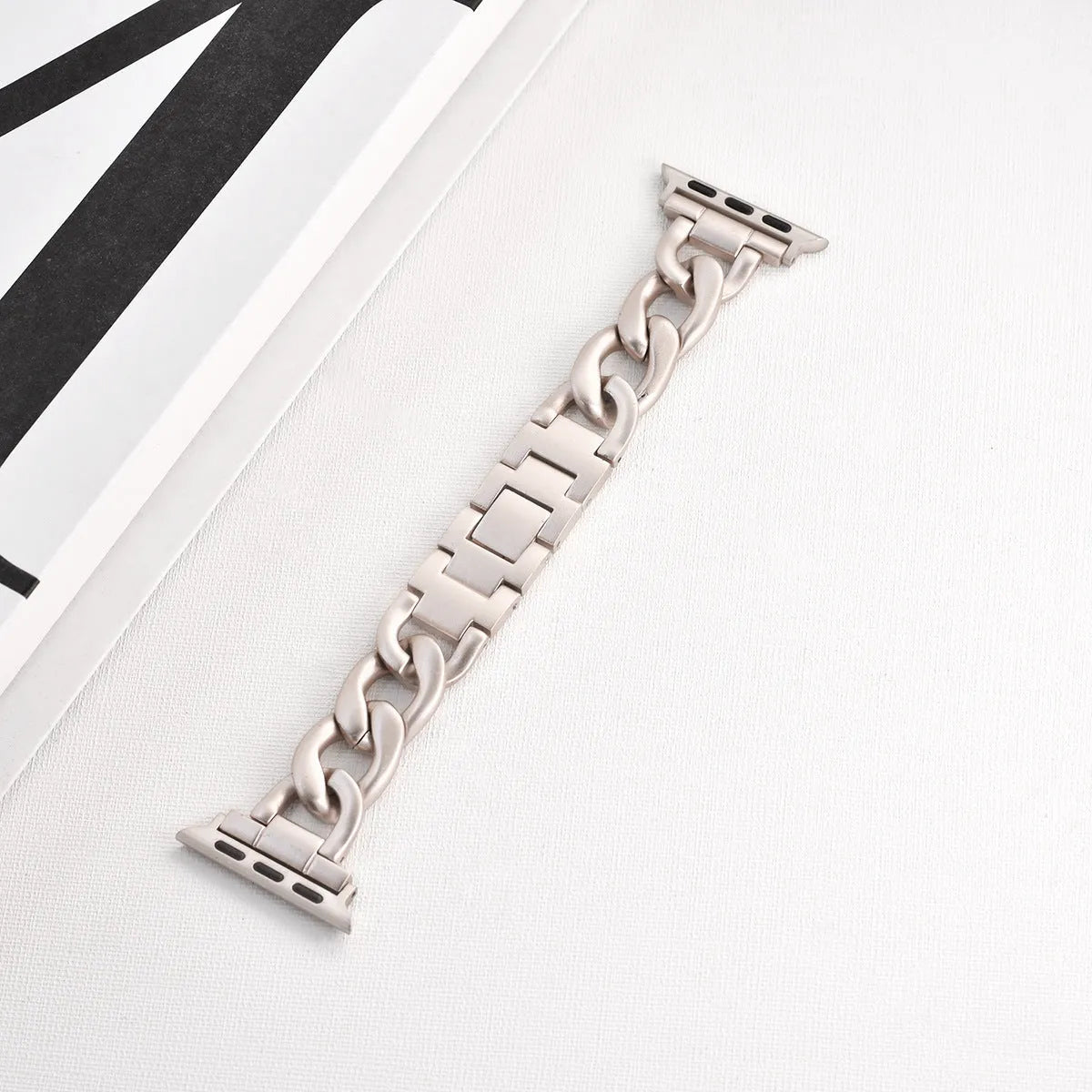 Metal denim chain Apple Watch replacement strap in silver, black, gold, rose gold, and Starlight colours for 38-49mm cases