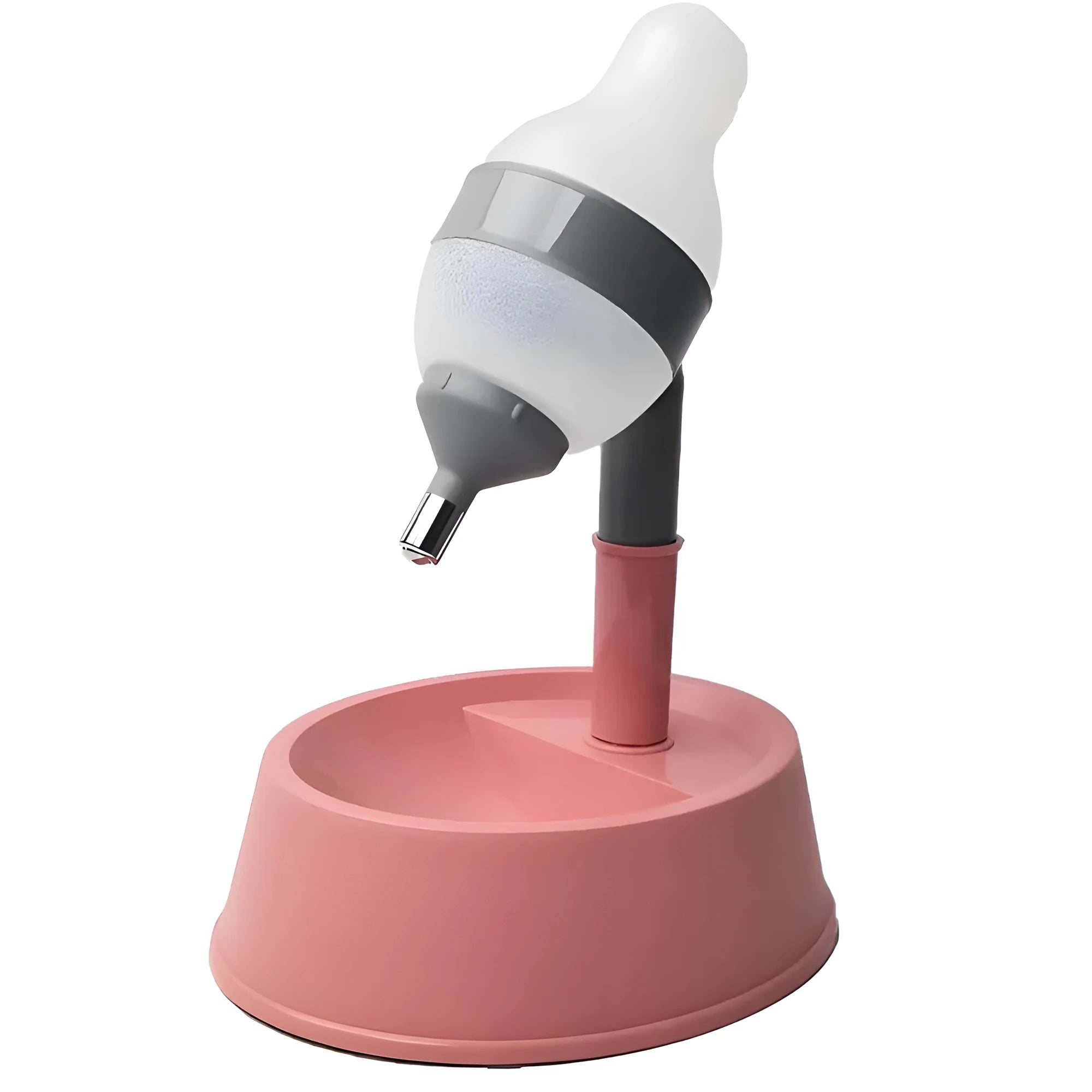 Green adjustable standing water dispenser for pets with detachable pole and weighted base.