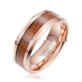 8mm wide U-shaped tungsten ring made from Ugyen wood leather composite in rose gold colour