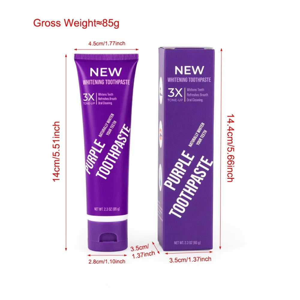 Purple whitening toothpaste tube for adult tooth discolouration treatment