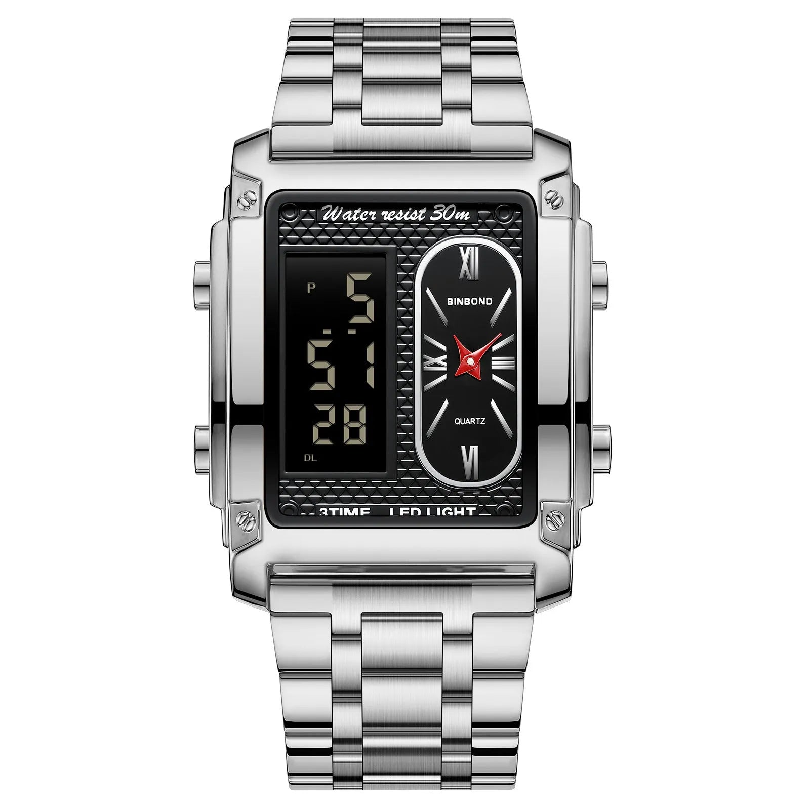 Men's creative steel belt electronic watch with black steel surface and multi-functional display