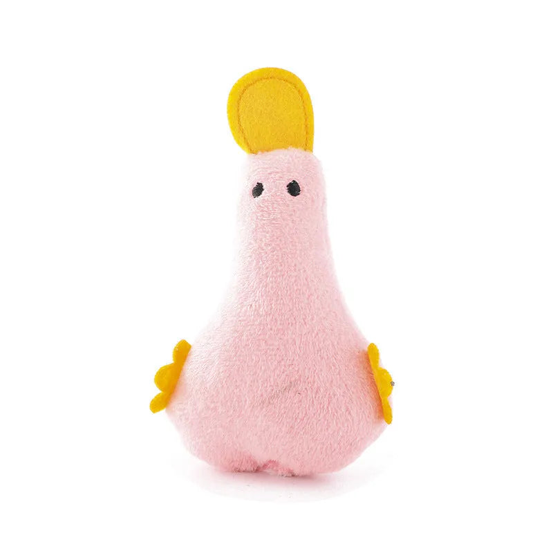 Colourful duck-shaped plush pet toy with catnip filling and squeaker sound for cats and dogs