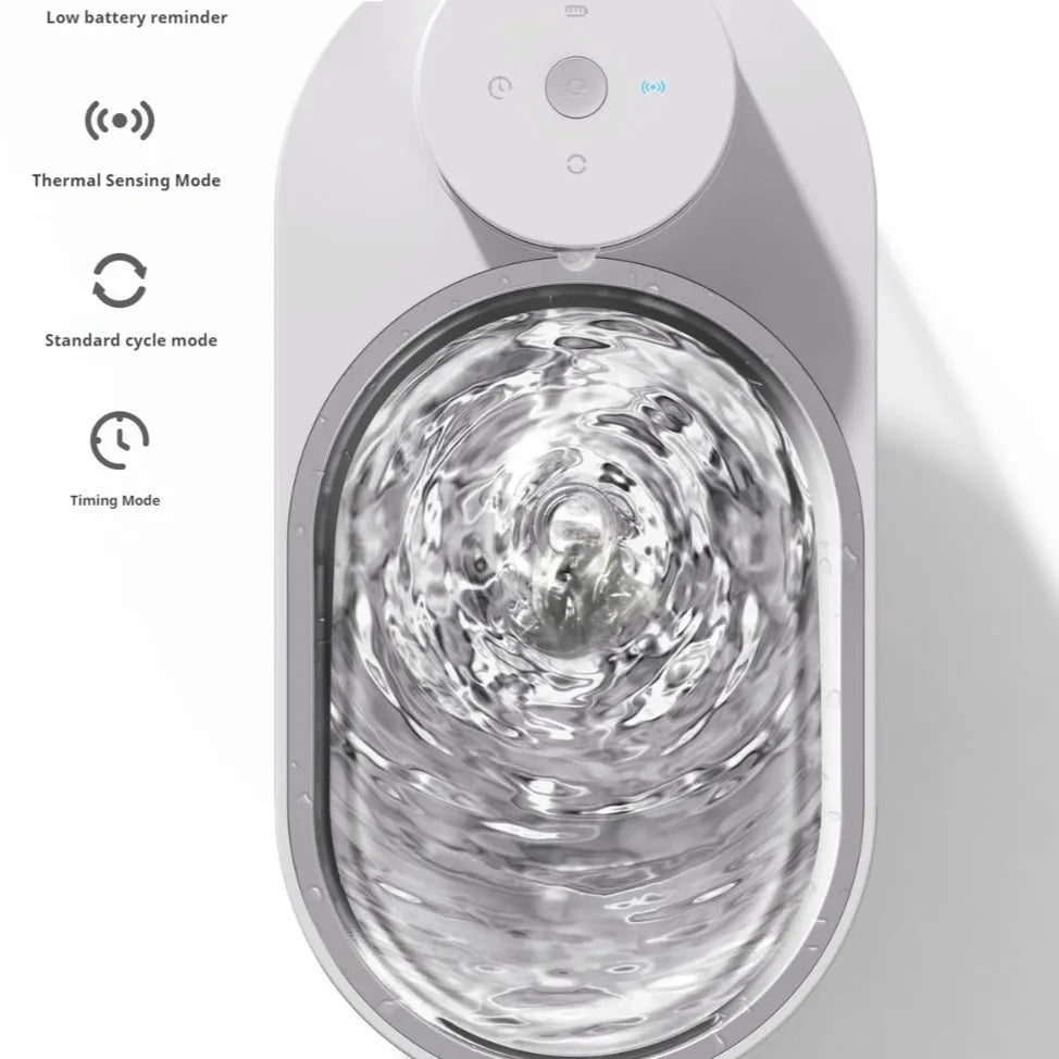 Black stainless steel pet water dispenser with built-in rechargeable battery and water tray