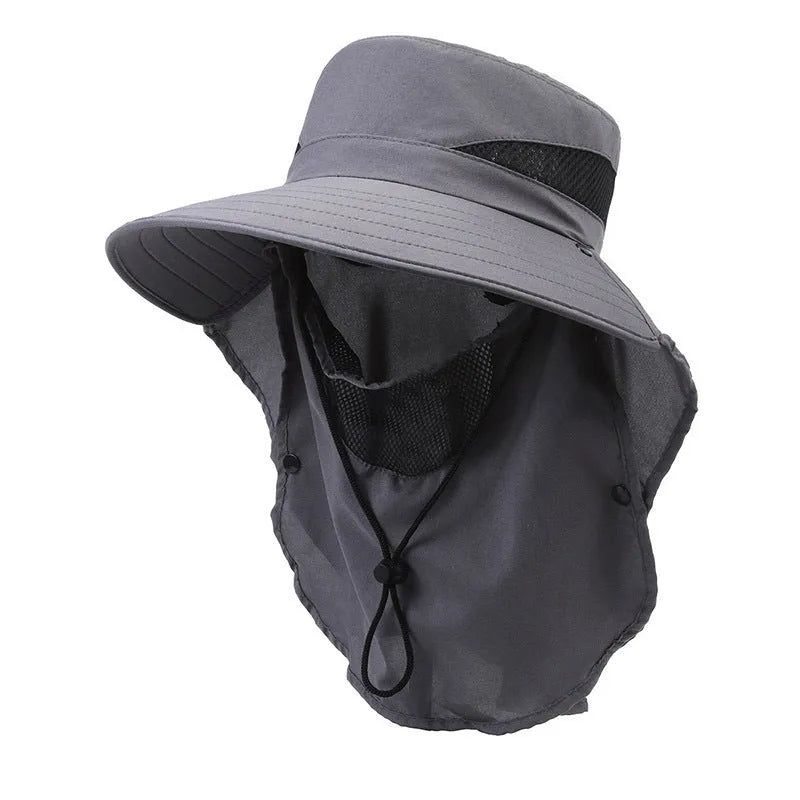 Men's adjustable wide-brim fisherman sun hat in polyester fabric, shown in army green colour.