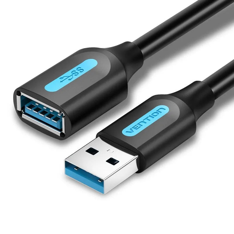 Black USB extension cable for wireless network card with standard USB connector, 2m length