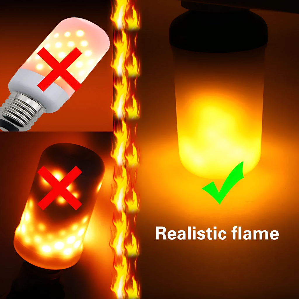 Decorative flame effect lamp showing LED flickering emulation lighting in use