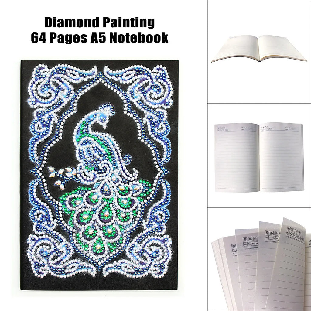 Black A5 diamond painting notebook with shaped and bright drills for craft projects