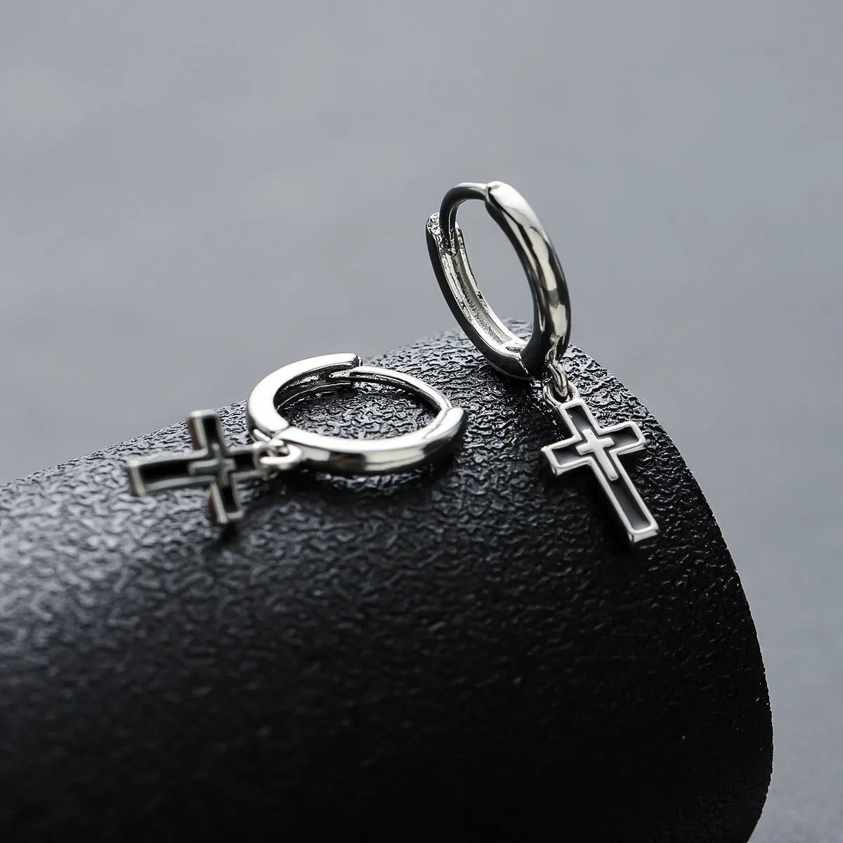 Silver plated cross retro earrings unisex geometric simple style on display