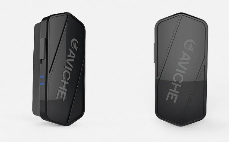 Black wearable air purifier necklace showing compact 80x37x24mm dimensions and plastic construction