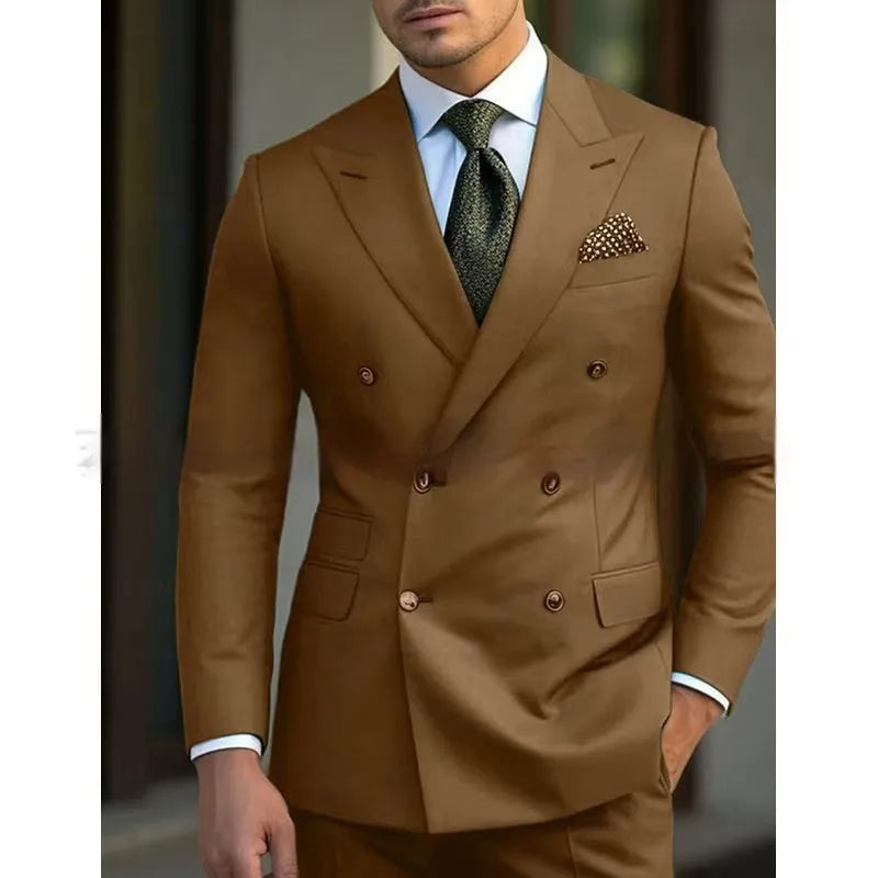 Men's regular fit light business suit set jacket and trousers in chemical fibre blend fabric