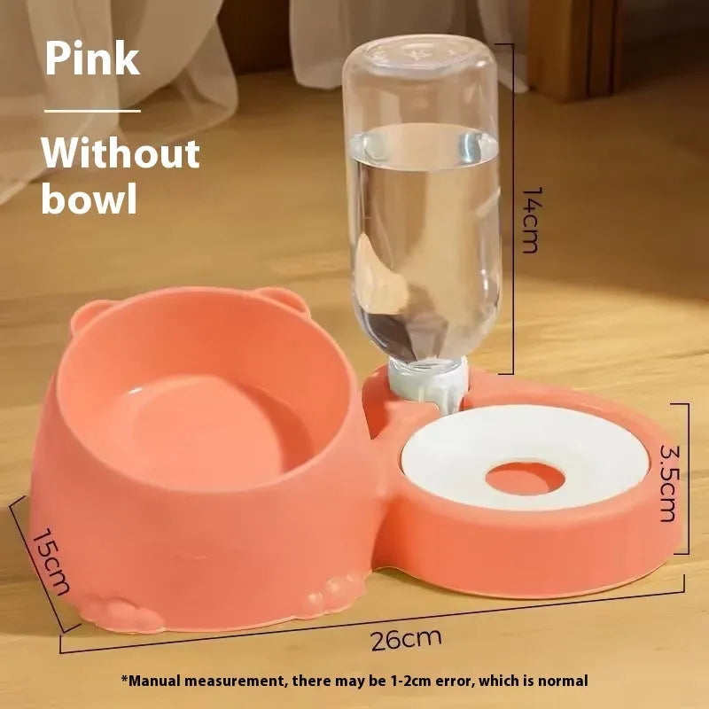 Double bowl plastic pet food and water basin in haze blue, milky yellow, pink, or grass green