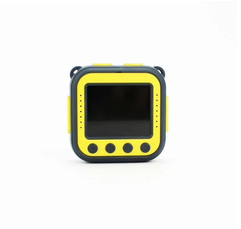 Yellow children's waterproof sports action camera with a 1.77-inch screen.