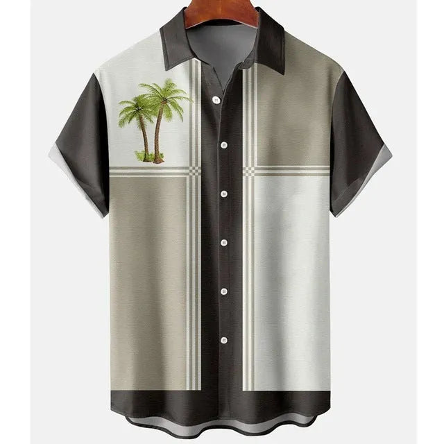 Men's slim fit short sleeve shirt with a colourful 3D printed floral pattern on polyester fabric