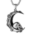 Men's stainless steel skull necklace with electroplated silver finish showing six pendant design options