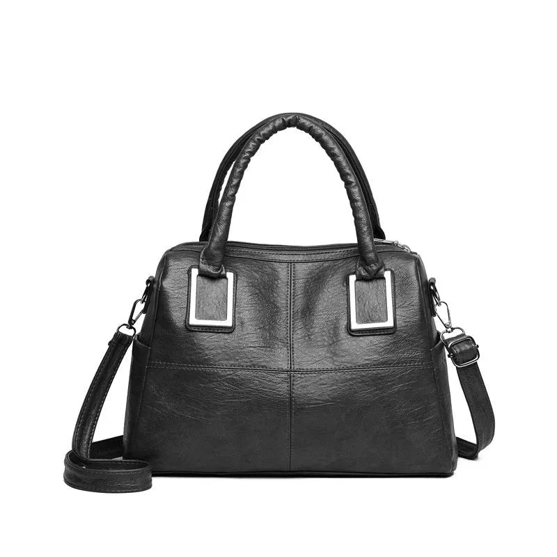 Women's horizontal square shoulder bag in wear-resistant material with interior phone and file compartments