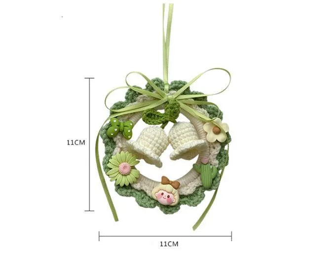 Handmade wool bell orchid car pendant hanging from rear-view mirror