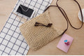 Handmade crochet crossbody straw bag for children in khaki with cotton lining and woven texture