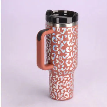 40 oz stainless steel insulated tumbler with handle and straw in multiple colours