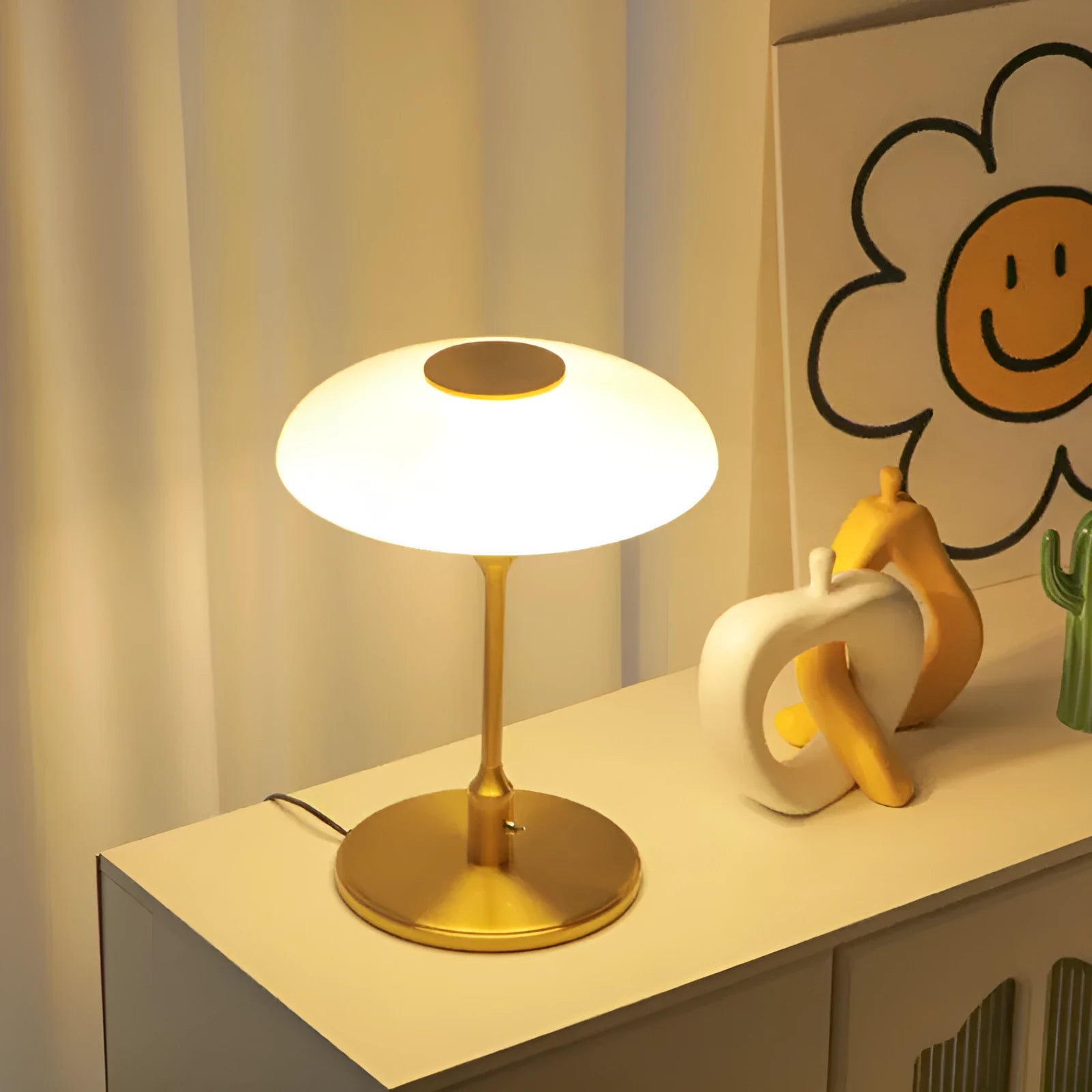 Korean vintage style bedside atmosphere lamp with metal holder in golden orange, white, pink or golden white