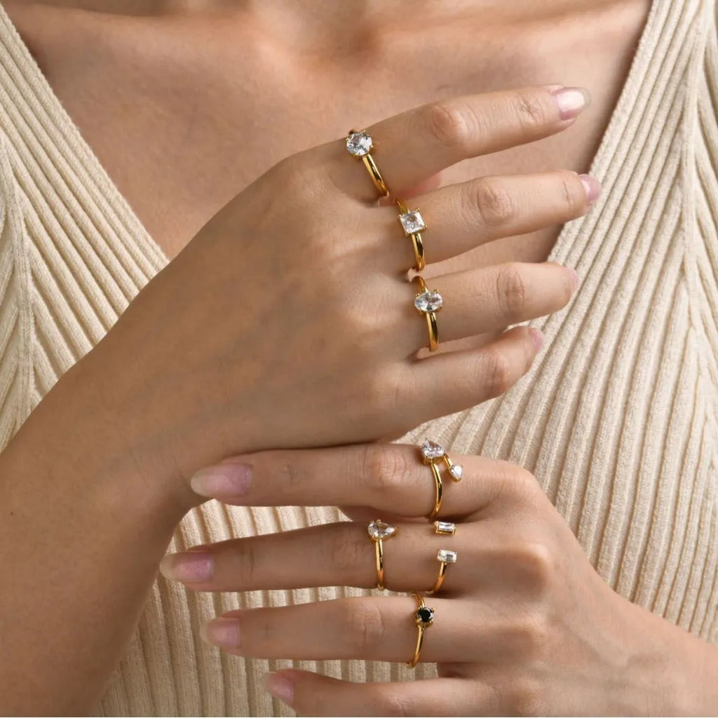 Women's stainless steel open ring with electroplated finish, U-shaped geometric design, fashion OL style, size no.6 to no.9