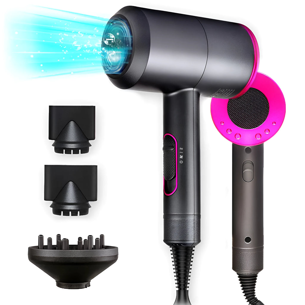 2000W hotel hair dryer with long cable and dual voltage, shown in selected colour with accessories.