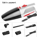 Handheld 120W car vacuum cleaner with brush and long nozzle, black wired model, on car seat