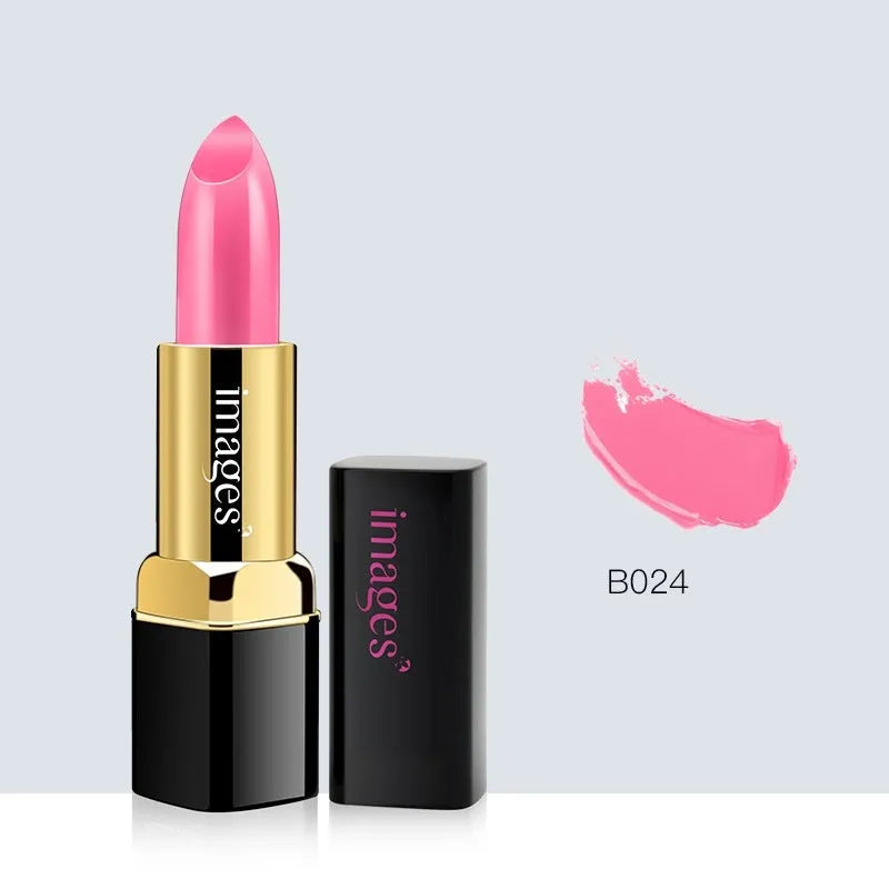 Moisturising lipstick lip gloss stick in 3.8g size, shown in a range of ten colours