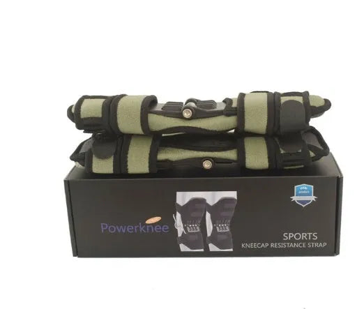 Adjustable spring knee brace patella booster in black colour with breathable fabric and venting holes