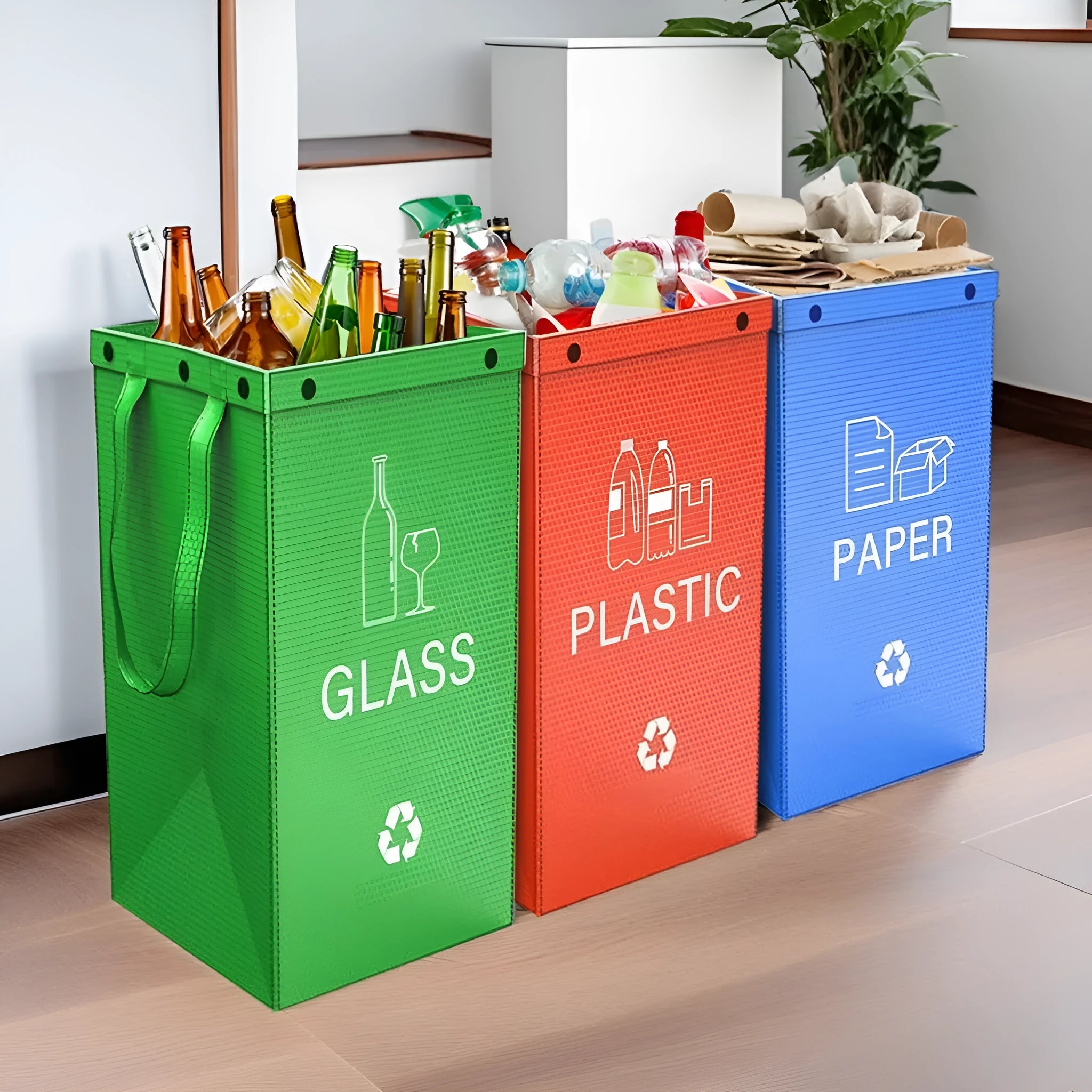 Blue 40-litre PP plastic waste classification bin with clean bag style, dimensions 30cm by 50cm by 30cm