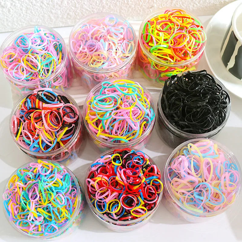 TPU elastic baby hair ties in multicolour assortment with reusable storage container