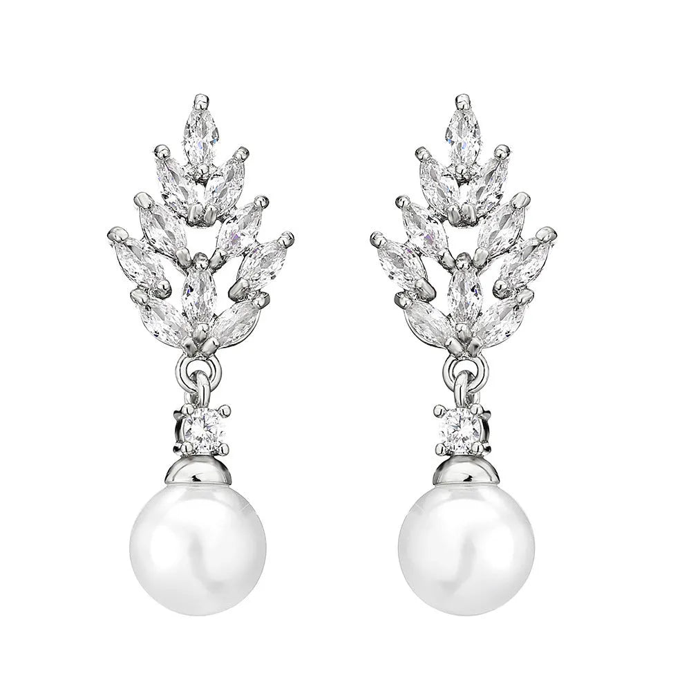 Geometric flower earrings with micro inlaid zircon stones in gold, platinum or rose gold plating