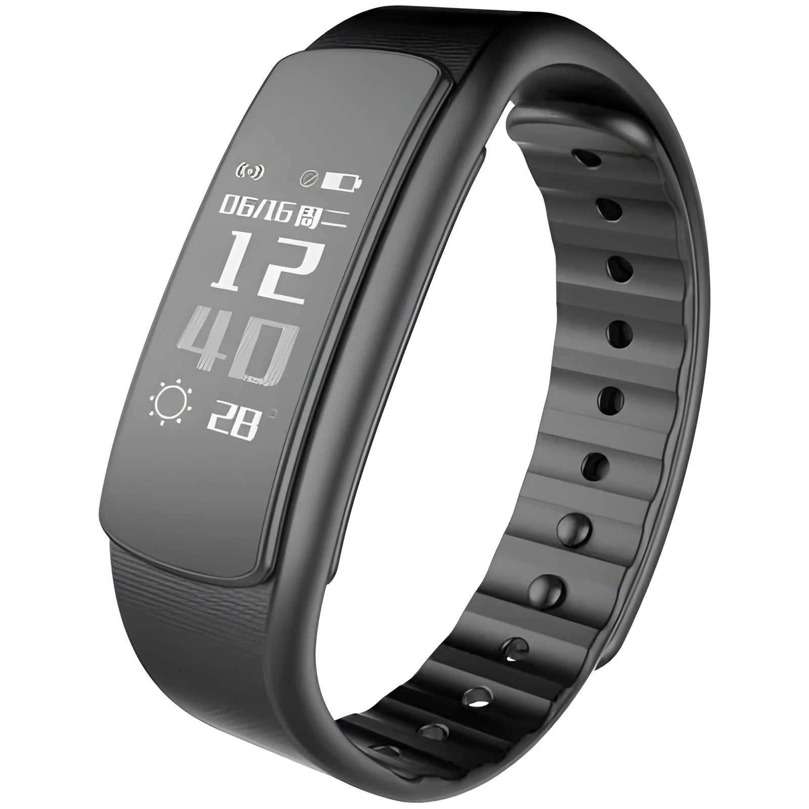 I6 smart sports bracelet with 0.96 inch screen on wrist showing fitness data display