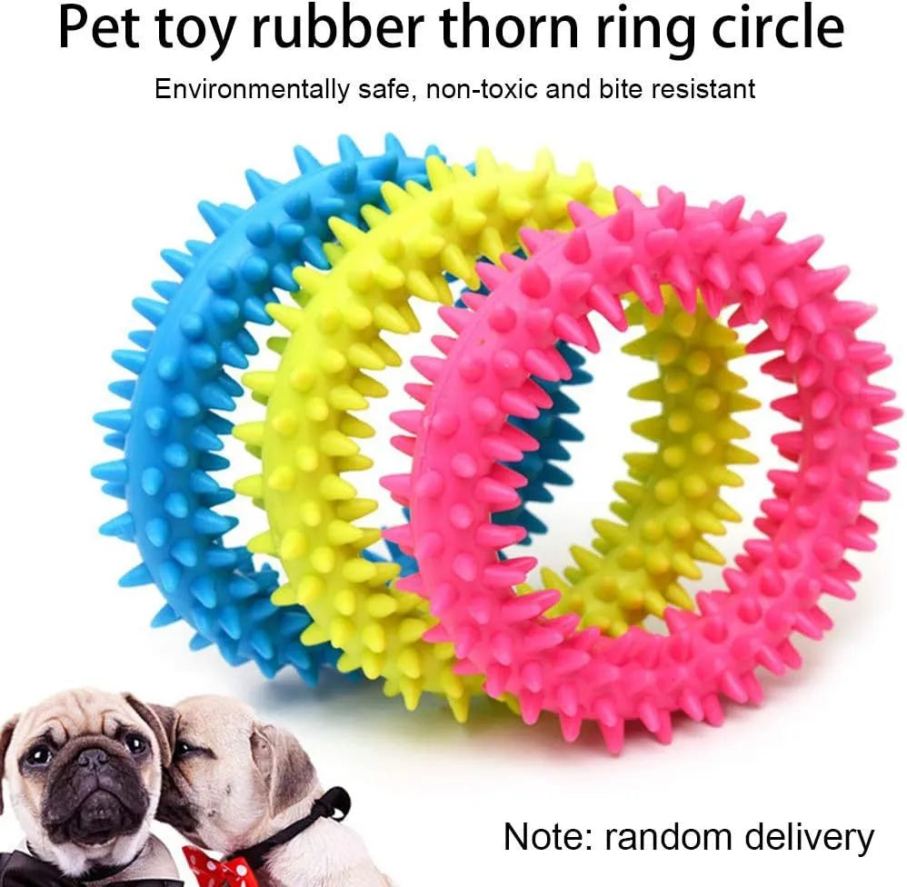 Blue TPR spiky ring dog chew toy for dental cleaning and bite training