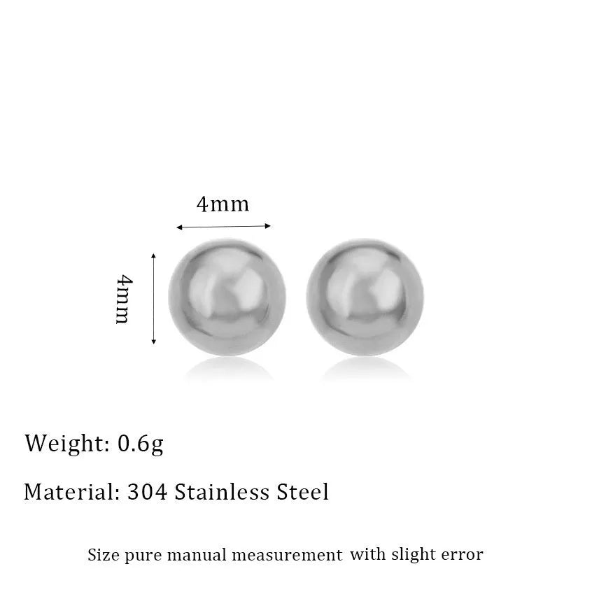 Titanium steel ball stud earrings in gold or silver finish, available in 3mm to 6mm sizes