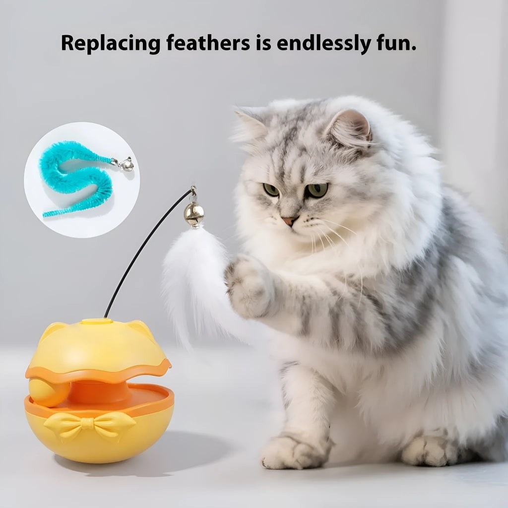 Electric automatic rotating cat teaser wand toy in lemon yellow, sky blue, or grey.