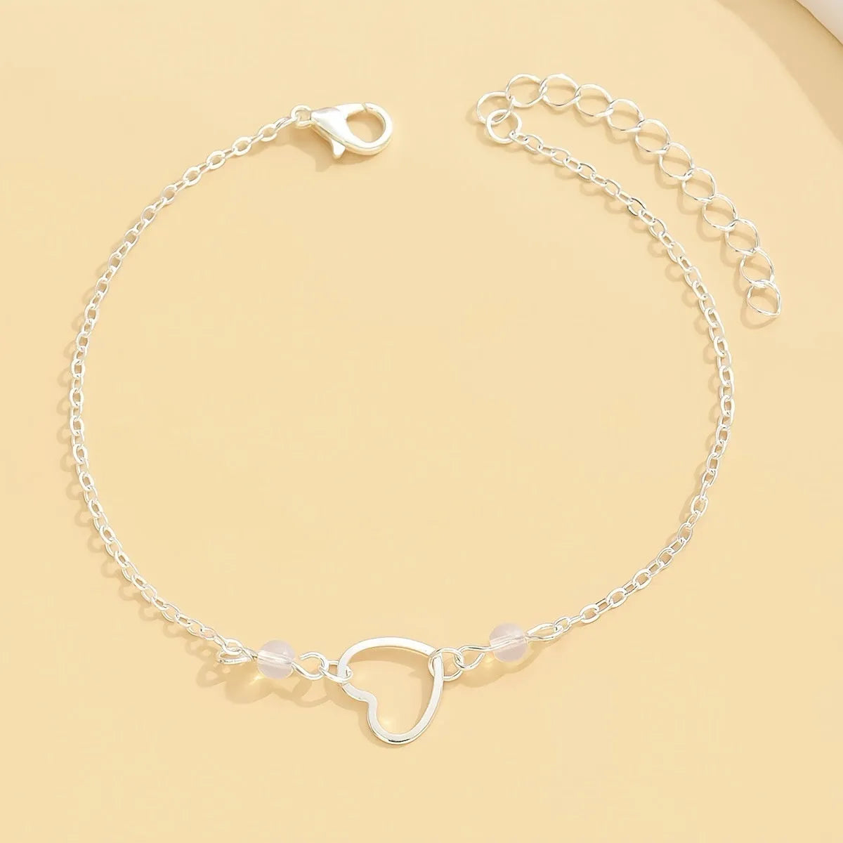 Women's adjustable anklet with heart pendant in gold or silver geometric style