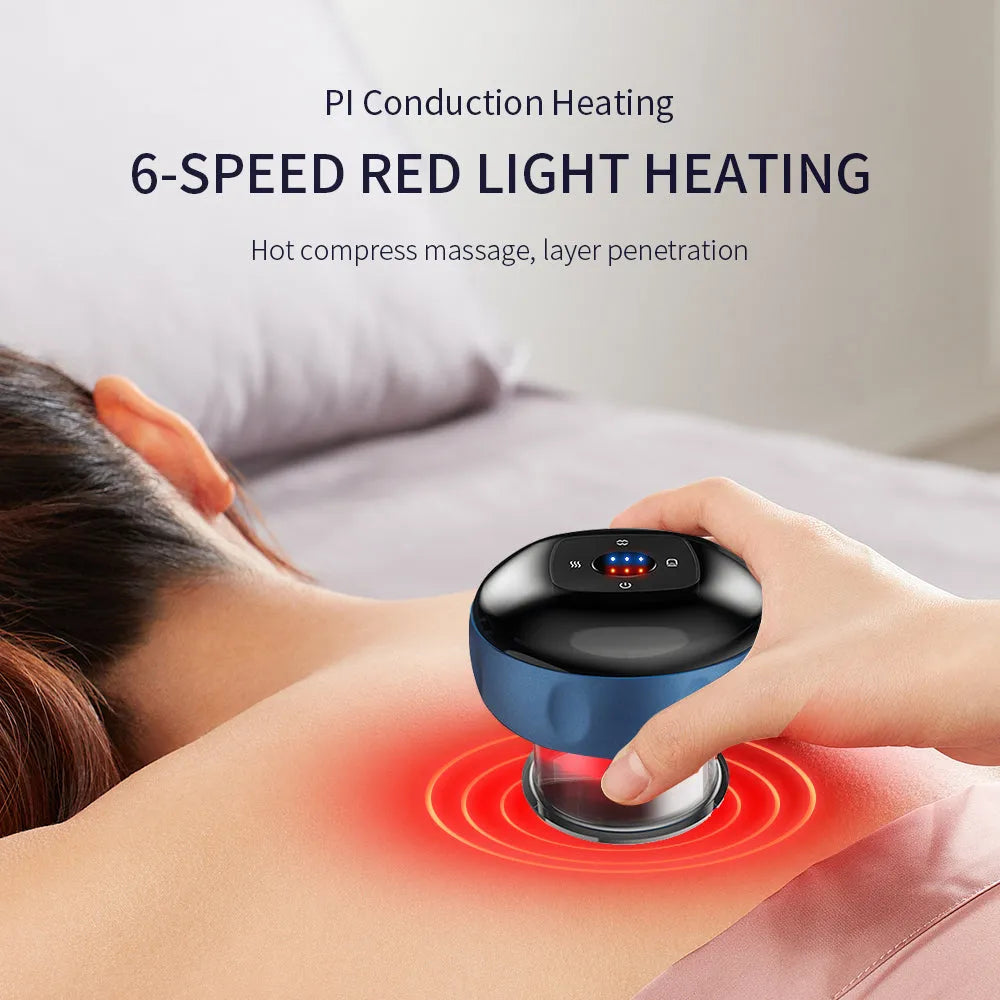 Electric vacuum cupping massager with LED display, 12 suction and heat levels, blue colour model